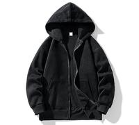 Sweat-shirt à capuche pour homme - Noir - Chemise de sport - Manches longues - Fermeture éclair - Pull à capuche - Automne - Avec poches - Léger et respirant - Décontracté - Veste universitaire