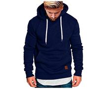 Sweat-shirt à Capuche Pull Standard Décontracté Unie Manches Longues Poche Avant Tissu Doux Respirant Parfait Activités Sportives Course Gymnastique Domicile Vêtement Masculin (a-Navy, XXXXL)