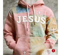 sweat-shirt à capuche rétro artistique à imprimé patchwork pour hommes, Top confortable et coloré, sweat-shirt à manches longues avec graphique de JÉSUS, convient pour un port quotidien L,M,S,XL,XXLgr