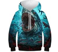 Sweat-Shirt à Capuche Shark Colorful2 pour Enfants, garçons et Filles, Haut d'automne décontracté, vêtements pour Filles, Manches Longues, Pull Amusant et Cool, 13-15 Ans