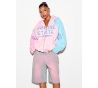 Sweat-shirt à capuche surdimensionné Empire State Varsity avec fermeture éclair intégrale, design color block et impression graphique collégiale sur le devant L,M,S,XL,XS,XXL,XXS,XXXL,XXXXLTie dyeTiss