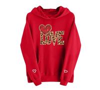 Sweat-shirt à capuche tendance pour la Saint-Valentin - Chemisier d'école tendance - Pull à capuche à manches longues - Imprimé cœur - Imprimé lettres - Pour l'hiver - Surdimensionné - Motif dessin