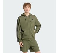 adidas Homme Essentials 3-Stripes French Terry Full-Zip Hoodie Sweatshirt, Olive Four/Black, XXL