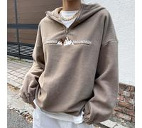 sweat-shirt à capuche zippé à mi-hauteur avec broderie de montagne et de lettre, épaules tombantes, manches longues, vêtements d'automne pour femmes L,M,S,XL,XXLLettresFlanelle