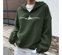 sweat-shirt à capuche zippé à mi-hauteur avec broderie de montagne et de lettre, épaules tombantes, polaire, vêtements d'automne L,M,S,XLLettresFlanelle