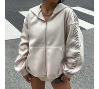 Sweat-shirt à capuche zippé pour femmes à manches longues avec design de broderie de lettres, décontracté. Hauts à manches longues pour la remise des diplômes, la rentrée scolaire, la remise des diplô