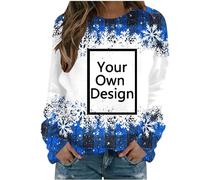 Sweat-shirt à carreaux de Noël à imprimer pour femmes - Pull personnalisé avec logo de texte photo, personnalisation exclusive vêtements de Noël pour couples famille fête, bleu, XL