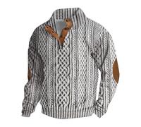 Sweat-shirt à col boutonné 1/4 pour homme, sweat-shirt imprimé pour homme, doux et confortable, pull classique à coupe ample, pull uni tendance avec coudières, gris, S