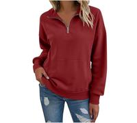 Sweat-shirt à col montant pour femme avec fermeture éclair quart de longueur - Avec poches - Couleur unie - Décontracté - Pour l'automne, l'hiver, le printemps, le quotidien, le sport, les loisirs