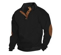 Sweat-shirt à col montant pour homme, chandail à boutons jacquard pour homme, chandail vintage à couleurs contrastées, pull décontracté à manches longues, pull simple et tendance avec coudières, Noir
