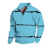 Sweat-shirt à col montant pour homme, chandail à col boutonné pour homme, pull ample imprimé, pull quotidien simple et décontracté, pull tendance à manches longues avec imprimé rayures