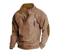 Sweat-shirt à col pour homme, sweat à fermeture éclair quart de long, pull décontracté et tendance, pull ample à manches longues avec coudières, pull uni sans poche