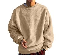 Sweat-shirt à col rond en polaire pour homme - Pull Sherpa noir uni - Pull chaud et décontracté à manches longues - Moelleux - Automne - Hiver - Col rond - Confortable - Style militaire - Automne