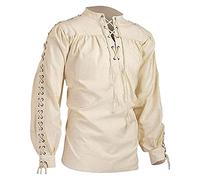 Sweat-shirt à col rond en polaire pour homme - Sweat à capuche gothique pirate médiéval steampunk costume pull à lacets avec cordon de serrage en dentelle et volants pour déguisement Viking Pirate