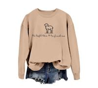 Sweat-shirt à col rond et manches longues pour femme « He Left The 99 to Fine Me » avec inscription imprimée lettres, kaki, M