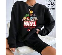 Sweat-shirt à col rond oversize et imprimé Avengers, couleur unie, en coton, style universitaire, printemps-été, idéal pour les vêtements de sport en plein air, pour la maison et les loisirs, pour les