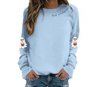 Sweat-shirt à col rond pour femme à manches longues et imprimé Halloween, pull décontracté sans capuche, vêtements de détente confortables pour la vie quotidienne Pull vert, bleu, S