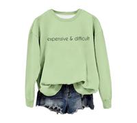Sweat-shirt à col rond pour femme, cher et difficile, sweat graphique amusant, t-shirt satirique à manches longues, veste matelassée maman femme léger bleu sans, Vert clair., S