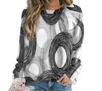 Sweat-Shirt à col Rond pour Femme Circle, Motif Aquarelle, Style décontracté, Style Raglan, Noir