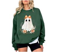 Sweat-Shirt à Col Rond pour Femme Sweat Mignon Halloween Imprimé sans Capuche Couple Ample Comfortable Pull Femmes Thermique Manches Longues pour Vacances Loisirs