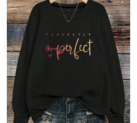 Sweat-shirt à col rond pour femmes grandes tailles avec slogan PARFAITEMENT Imparfait Imprimé 0XL,1XL,2XL,3XL,4XLNoëlTissu tricoté