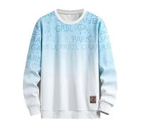 Sweat-shirt à col rond pour homme avec motif de lettres de couleur dégradée, sweat-shirt décontracté et décontracté pour le commerce commercial et extérieur, bleu, 4XL