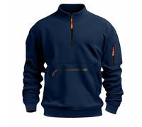 Sweat-shirt à col roulé pour homme - Couleur unie - Fermeture éclair - Pull d'hiver chaud - Pull de travail pratique pour homme - Stretch confortable - Décontracté - Moulant - Col roulé, Marine, M