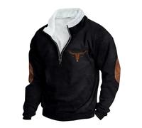 Sweat-shirt à demi-fermeture éclair en molleton doublé pour homme, imprimé western vintage, manches longues, col zippé, pulls chauds d'hiver, pulls décontractés pour homme, Noir , M