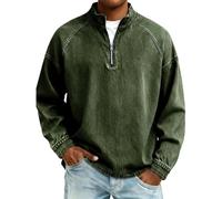 Sweat-shirt à demi-fermeture éclair pour homme, couleur unie | Pull en jean pour homme avec fermeture éclair 1/4, finition délavée vintage avec une coupe décontractée pour des tenues