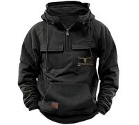 Sweat-shirt à demi-fermeture éclair pour homme - Pull cargo vintage à manches longues avec cordon de serrage pour printemps automne pull en polaire uni décontracté mode multi-poches vêtements de