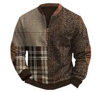 Sweat-shirt à demi-fermeture éclair pour homme - Pull imprimé 3D sans capuche - Pull décontracté à manches longues et col en V - Coupe ample - Léger - Haut confortable de qualité supérieure, marron