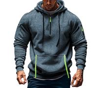 Sweat-shirt à demi-fermeture éclair pour homme - Sweat à capuche en polaire unie à manches longues avec cordon de serrage - Pull décontracté tendance multi-poches - Sweat à capuche ample confortable