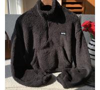 sweat-shirt à demi-zip avec poche kangourou, détail de patch de lettre, dos en peluche, manches longues pour l'automne/hiver L,M,S,XL,XS,XXL,XXSLettresTissu tricoté