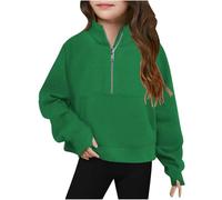 Sweat-Shirt à Demi Zip pour Unisexe Enfant Filles Garcon, Pull à Manches Longues, Hauts Recadrés avec Trou pour Le Pouce, Vêtements d’Hiver Polaires Légers pour Ado 5-14 Ans n2