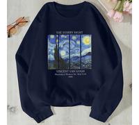Sweat-shirt à doublure thermique avec slogan et graphique de peinture à l'huile, LA NUIT ÉTOILÉE VINCENT VAN GOGH, Musée d'Art Moderne, New York 1889, Hauts à manches longues L,M,S,XL,XSgraphique,Slog