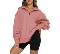 Sweat-shirt à épaules tombantes pour femme, pull à fermeture éclair quart, sweatshirts tendance pour femmes, pulls d'automne, rose foncé, S