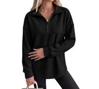 Sweat-shirt à fermeture éclair quart de longueur pour femme - Solide et | Haut confortable à manches longues et col montant - Coupe surdimensionnée - Tenue décontractée quotidienne - Tenue simple de
