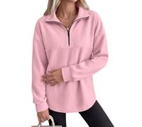 Sweat-shirt à fermeture éclair quart de longueur pour femme - Solide et | Haut confortable à manches longues et col montant - Coupe surdimensionnée - Tenue décontractée quotidienne - Tenue simple de