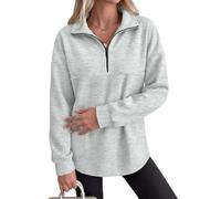Sweat-shirt à fermeture éclair quart de longueur pour femme - Solide et | Haut confortable à manches longues et col montant - Coupe surdimensionnée - Tenue décontractée quotidienne - Tenue simple de