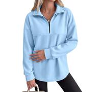 Sweat-shirt à fermeture éclair quart de longueur pour femme - Solide et | Haut confortable à manches longues et col montant - Coupe surdimensionnée - Tenue décontractée quotidienne - Tenue simple de