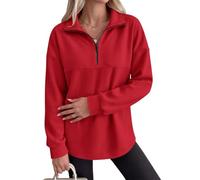 Sweat-shirt à fermeture éclair quart de longueur pour femme - Solide et | Haut confortable à manches longues et col montant - Coupe surdimensionnée - Tenue décontractée quotidienne - Tenue simple de