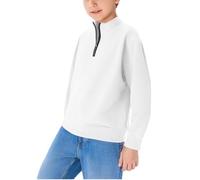 Sweat-shirt à fermeture éclair quart de tour pour garçon - Manches longues - Demi-fermeture éclair - Uni - Décontracté - Pour l'école - Poignets côtelés - Tendance, blanc, 11-12 ans