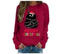Sweat-Shirt à imprimé de Noël 2025 pour Femme avec col Rond, Pull Assorti, Chemises d'entraînement décontractées à Manches Longues, Chemisier Ample, Sweat à Capuche de Noël pour Femme