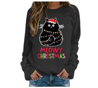 Sweat-Shirt à imprimé de Noël 2025 pour Femme avec col Rond, Pull Assorti, Chemises d'entraînement décontractées à Manches Longues, Chemisier Ample, Sweat à Capuche de Noël pour Femme