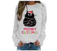 Sweat-Shirt à imprimé de Noël 2025 pour Femme avec col Rond, Pull Assorti, Chemises d'entraînement décontractées à Manches Longues, Chemisier Ample, Sweat à Capuche de Noël pour Femme
