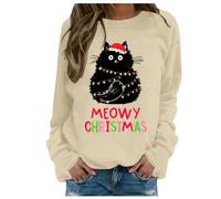 Sweat-Shirt à imprimé de Noël 2025 pour Femme avec col Rond, Pull Assorti, Chemises d'entraînement décontractées à Manches Longues, Chemisier Ample, Sweat à Capuche de Noël pour Femme