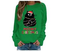 Sweat-Shirt à imprimé de Noël 2025 pour Femme avec col Rond, Pull Assorti, Chemises d'entraînement décontractées à Manches Longues, Chemisier Ample, Sweat à Capuche de Noël pour Femme