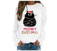 Sweat-Shirt à imprimé de Noël 2025 pour Femme avec col Rond, Pull Assorti, Chemises d'entraînement décontractées à Manches Longues, Chemisier Ample, Sweat à Capuche de Noël pour Femme