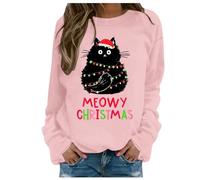 Sweat-Shirt à imprimé de Noël 2025 pour Femme avec col Rond, Pull Assorti, Chemises d'entraînement décontractées à Manches Longues, Chemisier Ample, Sweat à Capuche de Noël pour Femme