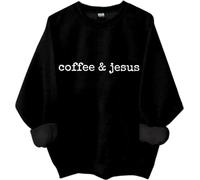 Sweat-shirt à manches longues avec inscription « Coffee And Jesus » pour femme, Noir , XXL
